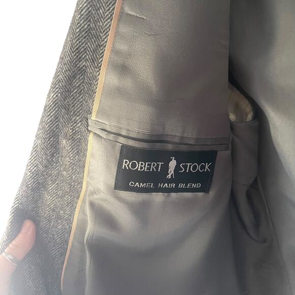 Robert Stock Men's Size 42 Grey Herrington Bone Camel Blend Grey 2 Button Blazer - Picture 7 of 11